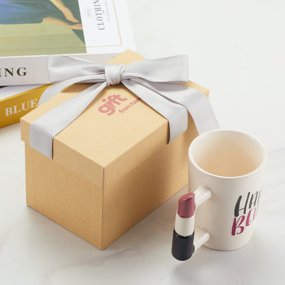 Lipstick Ceramic White Coffee Mug Gift Box Packaging