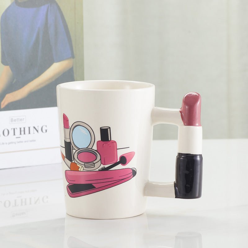 Lipstick Ceramic White Coffee Mug Gift Set front view