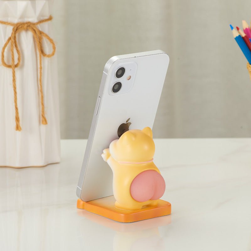 Cute Cat Phone Holder Stand Holding a Smartphone - Back View