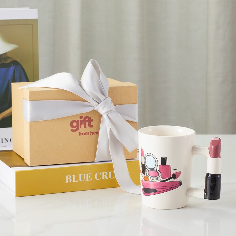 Lipstick Ceramic White Coffee Mug Gift Set