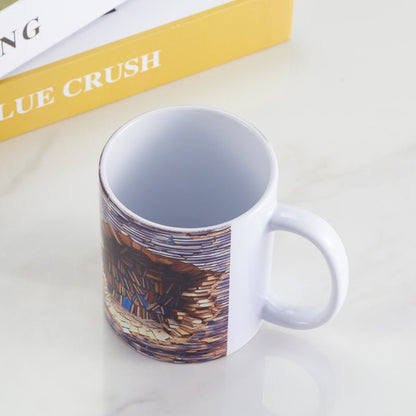 Top view of 3D book cave photo coffee mug