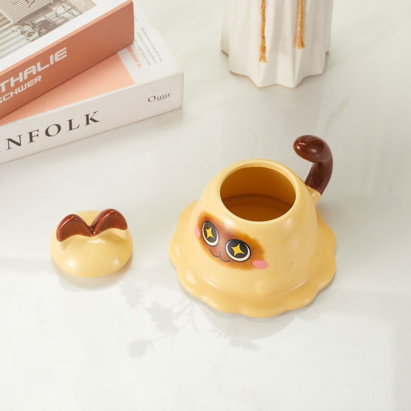 Cute Cat Shaped Ceramic Mug with Lid Removed - Top View