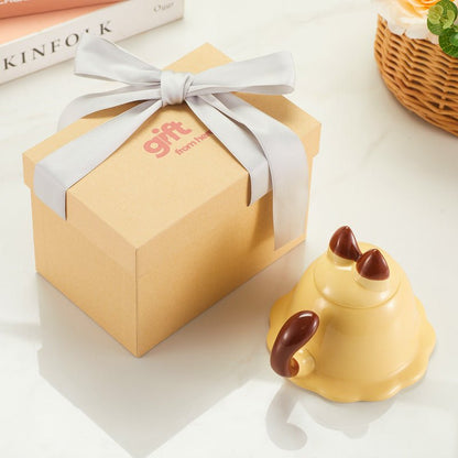 Cute Cat Shaped Ceramic Mug with Lid gift box packaging