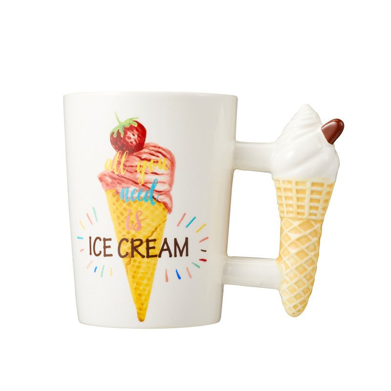 Front view of Ice Cream Cone Ceramic Coffee Mug with ice cream cone handle