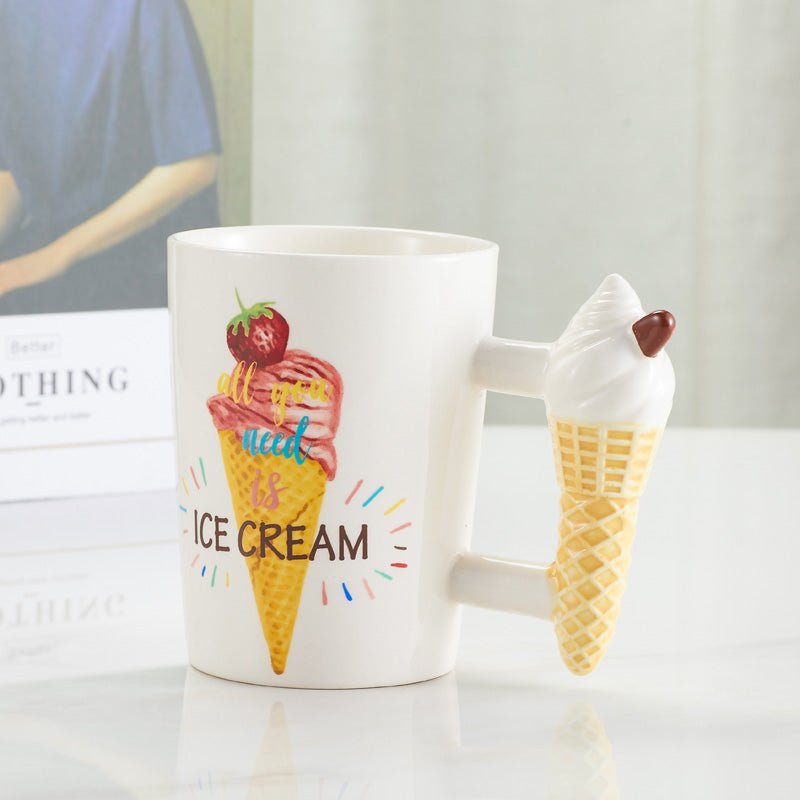 Side view of Ice Cream Cone Ceramic Coffee Mug with ice cream cone handle