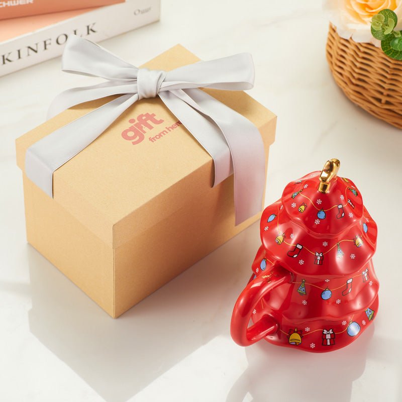 Christmas Tree Shaped Ceramic Mug gift box packaging