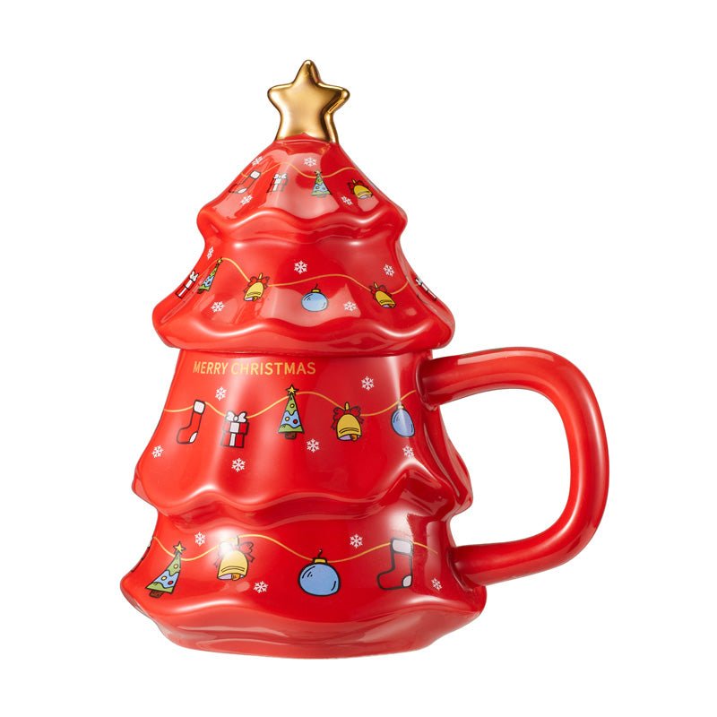 Christmas Tree Shaped Ceramic Mug with Lid - Front View