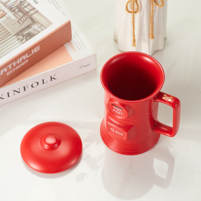 Red Post Box Coffee Mug with lid open 