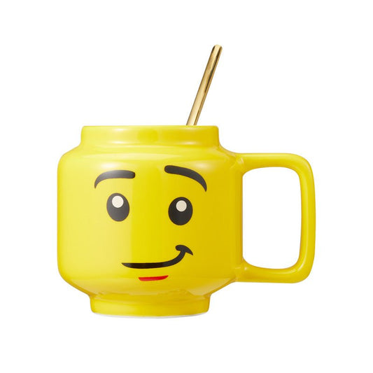 Smiling Face Fun Yellow Mug with Lid and Spoon 